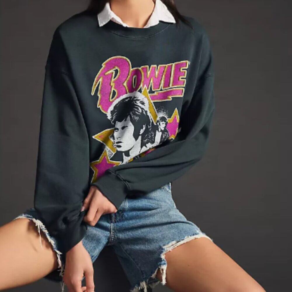 LetLuv Anthropologie David Bowie Sweatshirt Grey Size XS